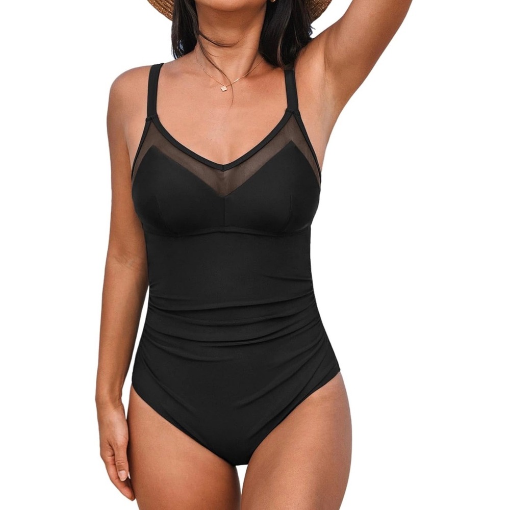 Cupshe Black Mesh Trim One-Piece Swimsuit